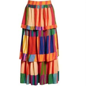 FARM Rio Sunset Strips Tiered Midi Skirt